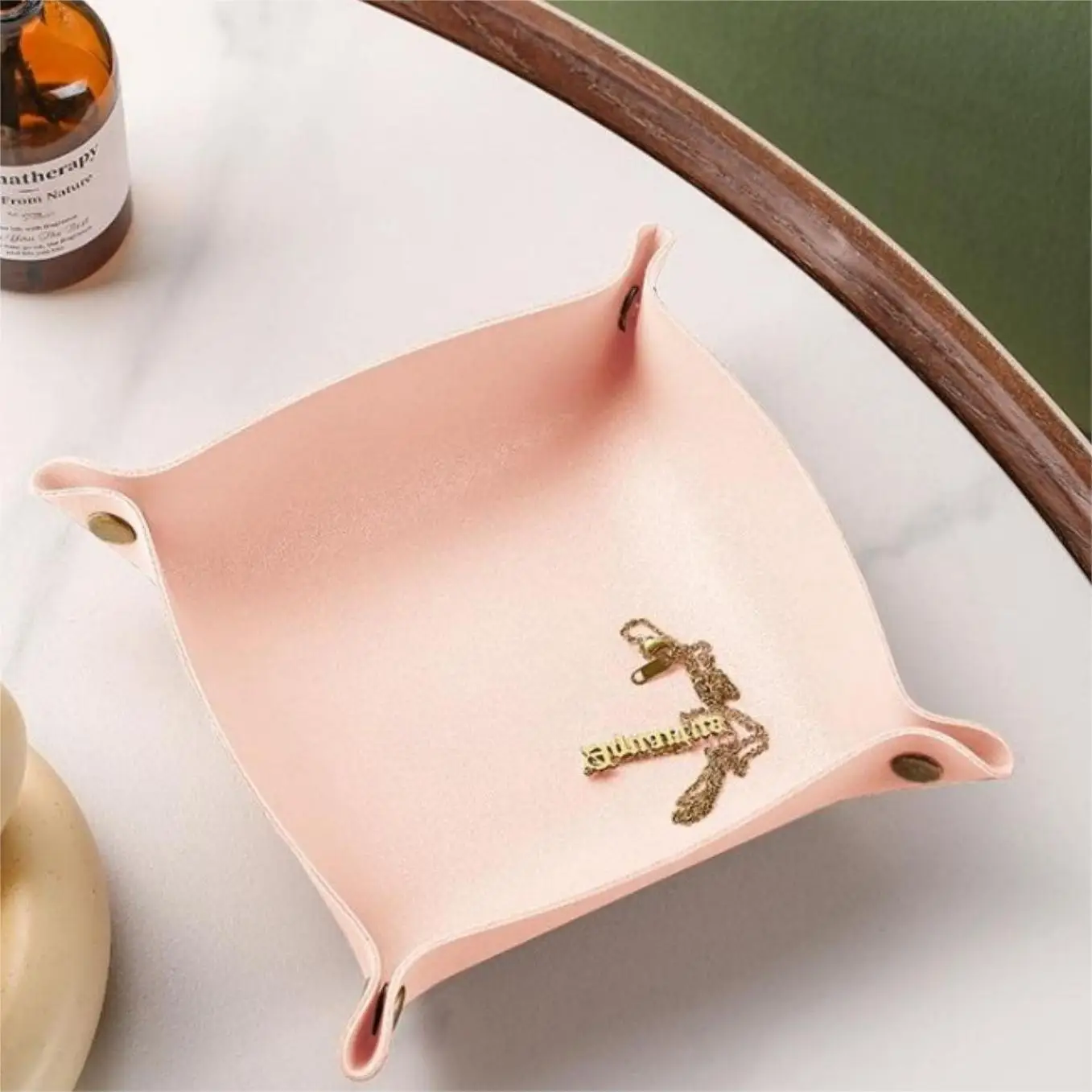 1 PU leather jewelry tray 20cm*20cm Nordic retro minimalist style, jewelry watch coin car key lipstick candy tray storage box