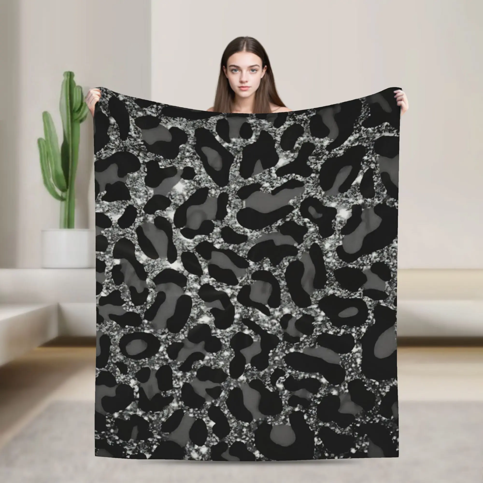 Glitter Leopard Faux Fur Blanket Cover  Fleece Throw Blankets Home Couch Decoration Soft Warm Bedspreads