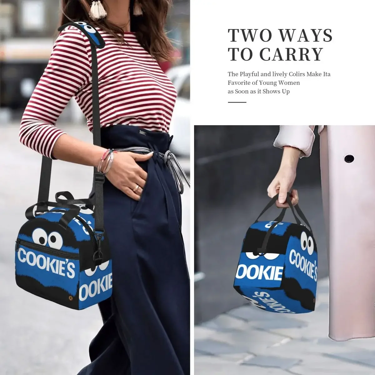 Cookies Monsters Lunch Boxes Thermal Cooler Large Insulated Lunch Tote Bag With Adjustable Shoulder Strap