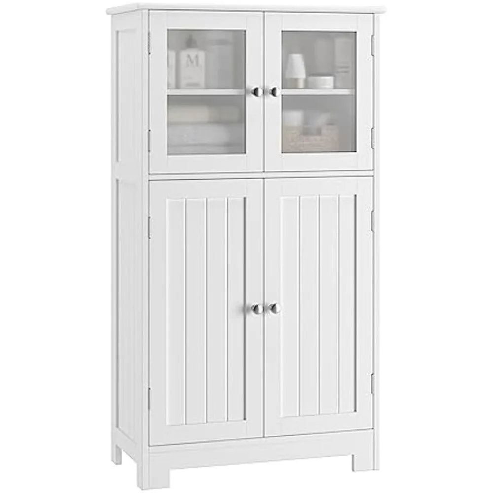 

Bathroom Storage Cabinet,Floor Cabinet Cupboard with Adjustable Shelves & Glass Doors, Freestanding Cupboard for Living Room, Ki