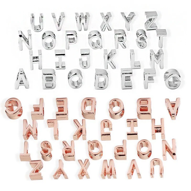 26Pcs/Lot Silver Color Rose Gold Color English Letters A-Z Charm Beads For Original Brand Bracelet Necklace Creative Jewelry