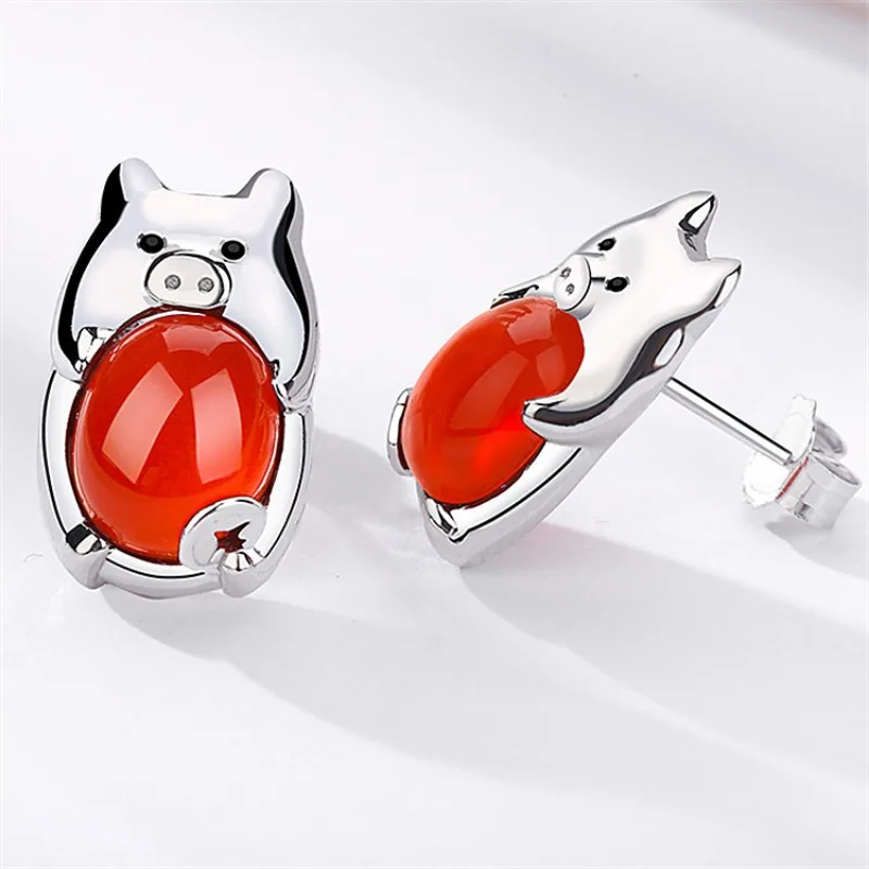 Natural Red Chalcedony Hand Carved Water Drop Earrings Fashion Boutique Jewelry Men's and Women's Agate Earrings Gift Wholesale 3