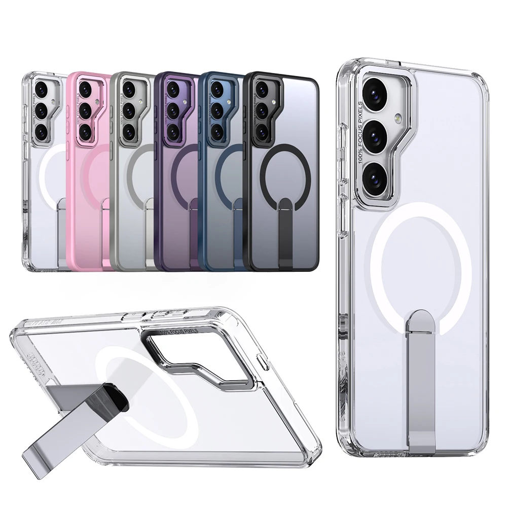 Luxus Metall Halterung Falten Stehen Magnetische Telefon Fall Für Samsung S26 S25 Rand S24 S22 S23 Ultra Für Magsafe Drahtlose lade Abdeckung
