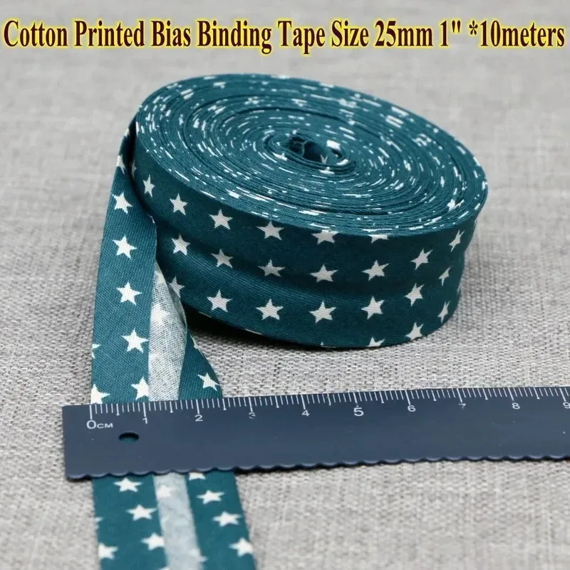 100% Cotton Printed Bias Binding Tape Stars & Flowers Welt Cloth Strip DIY Handmade Ribbon 25mm x 10meters