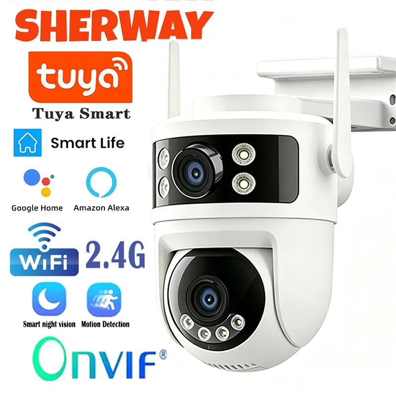 TUYA 8MP WIFI IP-Kamera 2.4G Outdoor 350 °   PTZ-Dual-Objektiv-Sicherheitsüberwachungskamera mit Digitalzoom, automatischer Verfolgung und Nachtsichtfunktion