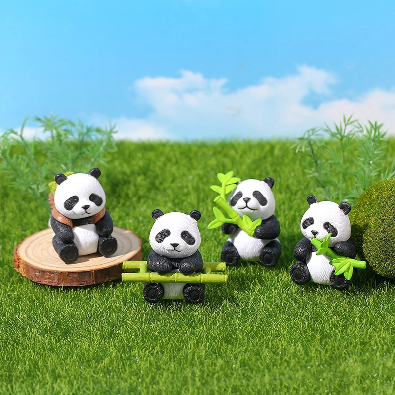 Creative Kawaii Mini Resin Panda Series Figurine Miniature Bonsai Doll House Decoration Accessories For Children Gift Toys