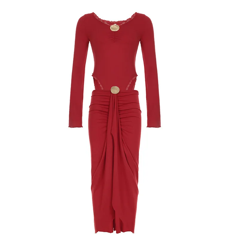 Conjunto de Faion Sexy para mujer, dobladillo con volantes en V, falda Base de Color puro, envoltura corporal plisada, ropa deportiva informal para primavera 2025, 2025