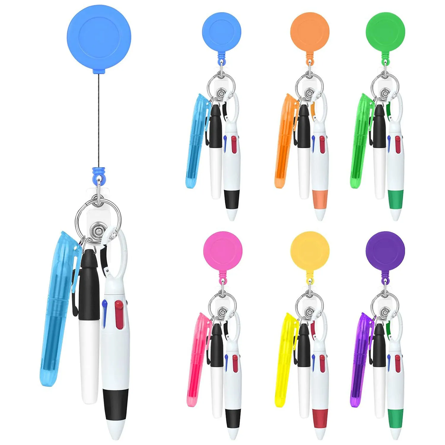 Hot Selling Nurse Pen Set with Scalable Buckle Reel Easy To Pull for ID Badge Clip Nurse\'s Day Gift Ballpoint Highlighter Pens