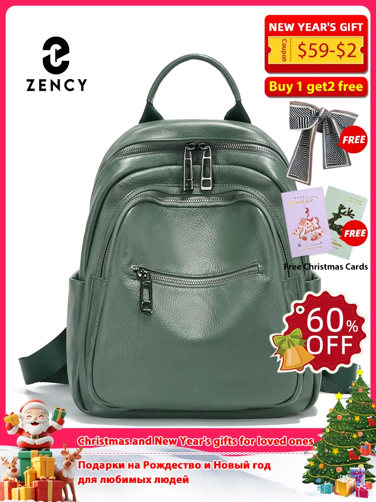 Zaino Zency in vera pelle verde scuro per donna Zaino da viaggio di grande capacità Zaino per donna Borsa da scuola 2025