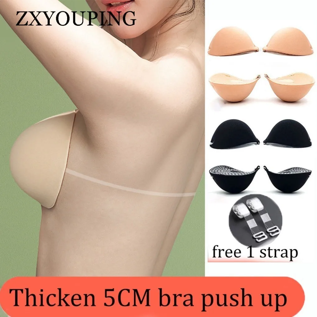 5cm Thick Bra Padding Silicone Invisible Bras Seamless Push Up Breast Stickers Pad Women's Nipple Cover Underwear