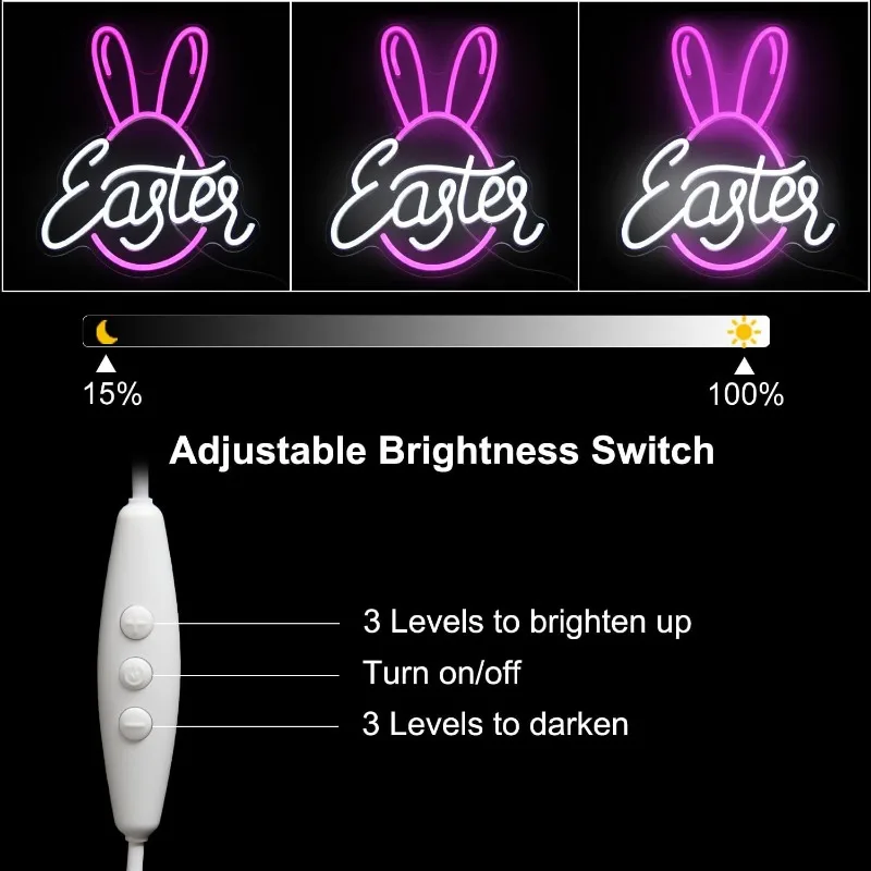 XM-Easter Bunny Neon Signs, LED Neon Signs for Wall Decorations, Bedroom Bar Party, Children Gifts