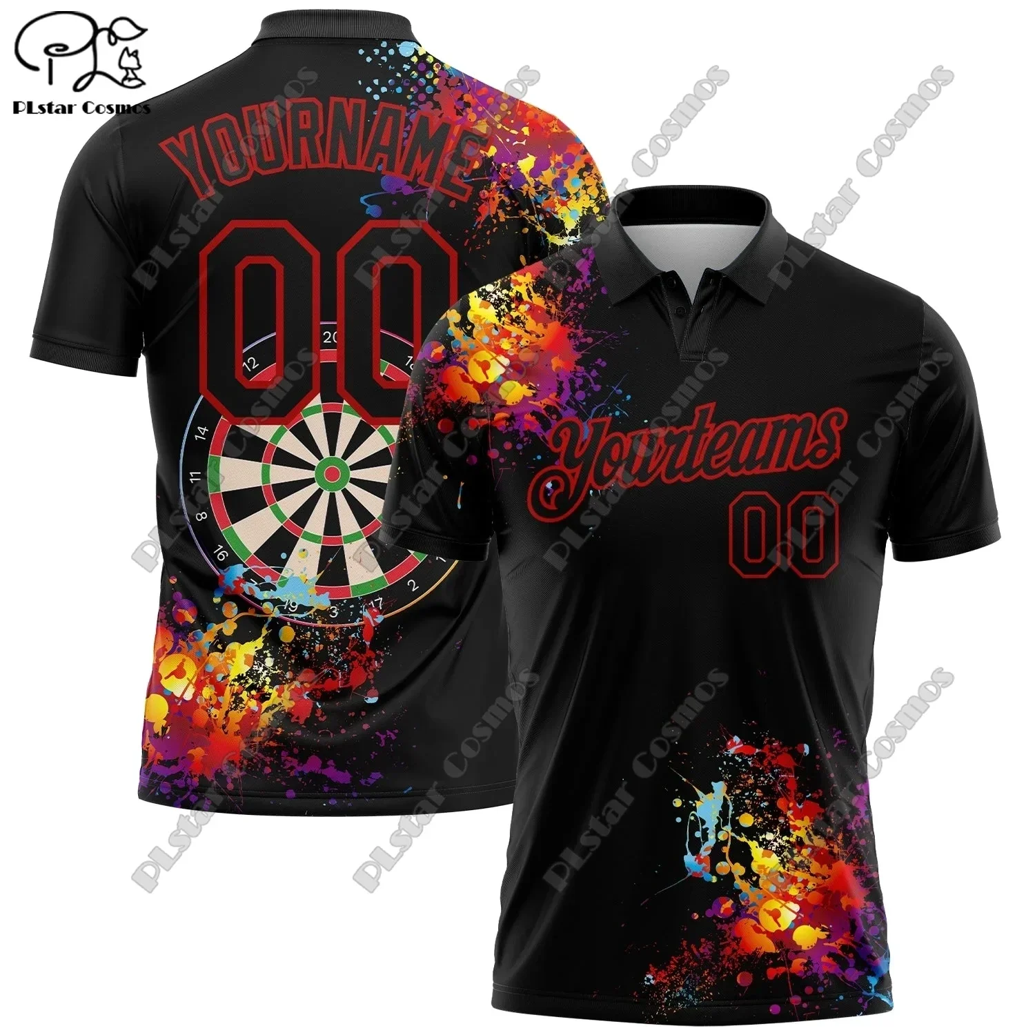 New personalized 3D printed dart throwing colorful flame pattern POLO shirt T-shirt unisex casual team throwing sports series F6