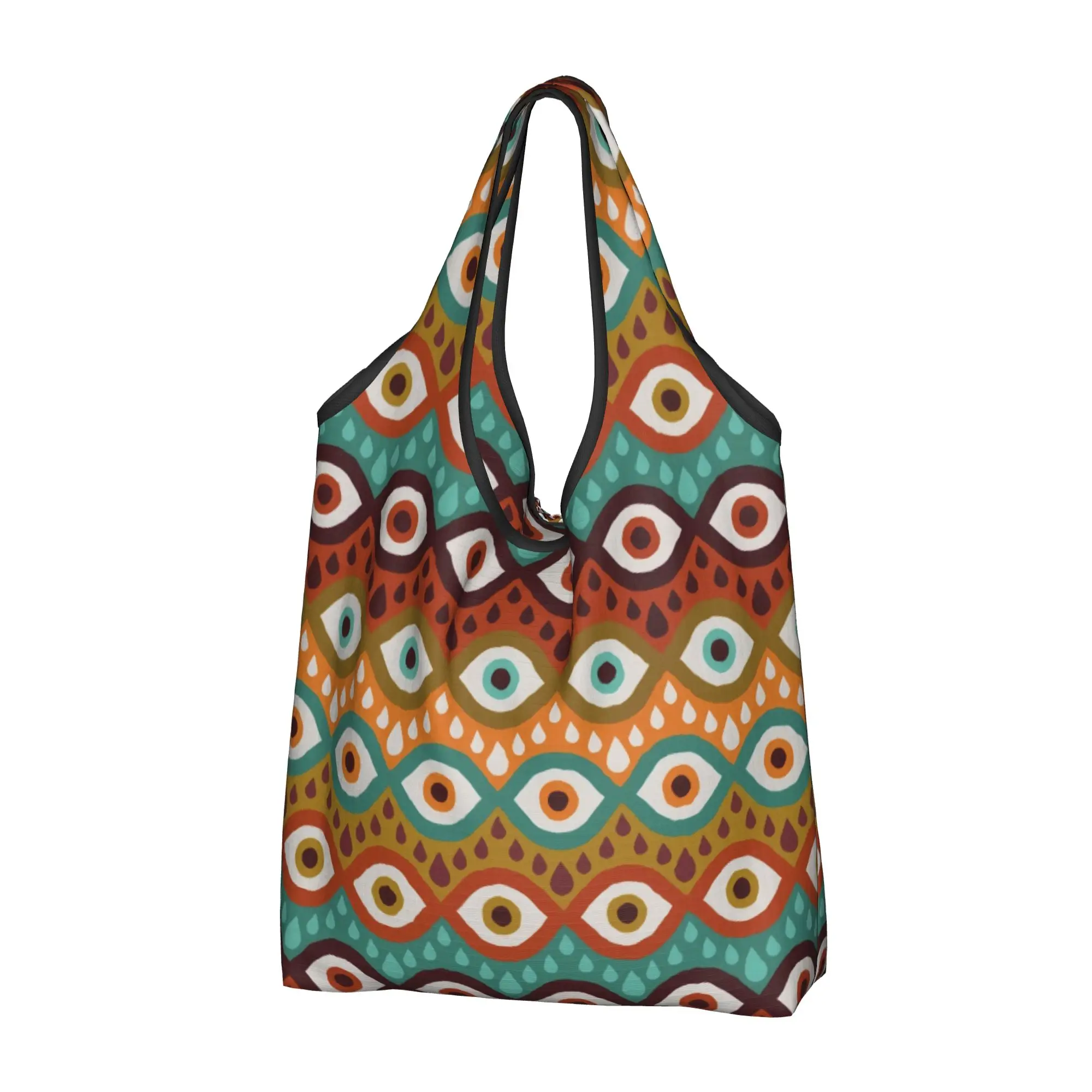 Custom Nazar  Evil Eye Watercolor  Shopping Bag Women Portable Large Capacity Groceries Hamsa Lucky Charm  Shopper Tote Bags