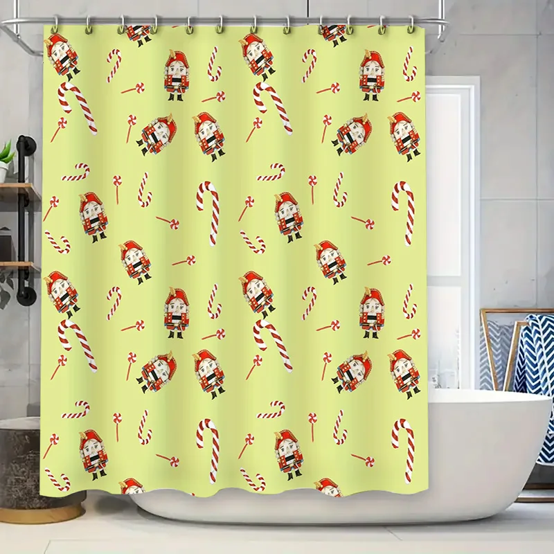 

Holiday Christmas Shower Curtain with Nutcracker Candy Cane Pattern Decorative Waterproof Fabric for Bathroom Yellow 180x240cm (