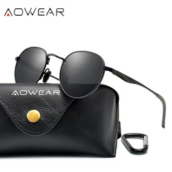 AOWEAR Classic Round Punk Sunglasses Polarized Women Luxury Vintage Fashionable Mirror Glasses Ladies Steampunk Vintage Eyewear