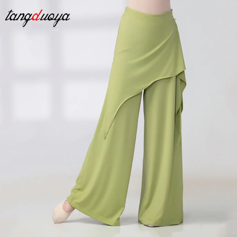 

Брюки для современного танца, две поддельные женские брюки для учителей, широкие брюки для классических танцев, расклешенные брюки, юбка, брюки, одежда для латинских танцев