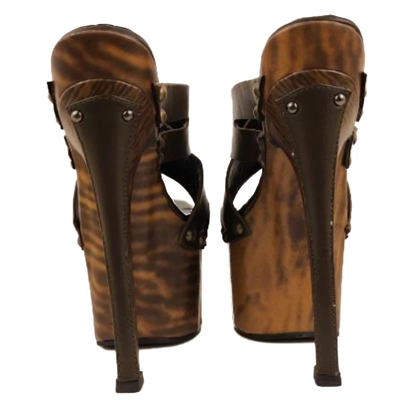 

SHOFOO Sexy women's high-heeled slippers. Brown leather slippers. About 20cm heel height. Summer women's shoes. Sandals. 34-46