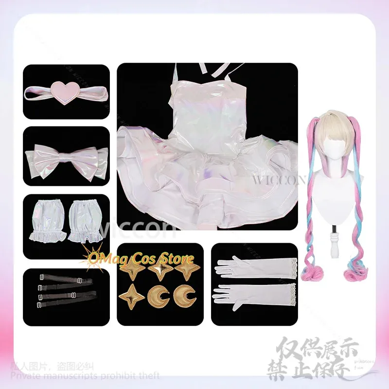 Ngo كانجيل لعبة المحتاجة فتاة جرعة زائدة تأثيري أنيمي زي جيراي كي الفتيات Kawaii الأبيض الليزر لوليتا كعكة فستان الباروكات مخصصة