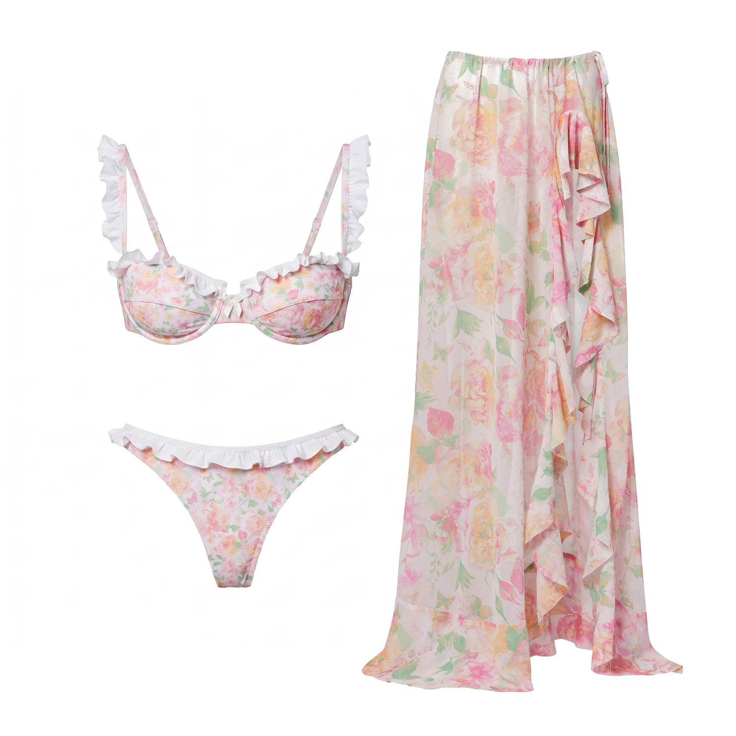 Sexy 3-teiliger Badeanzug mit Überzug für Damen, Bikini, Push-Up-Bademode, Biquini, Mikro-Bikinis, bedruckter Badeanzug, Strandmode