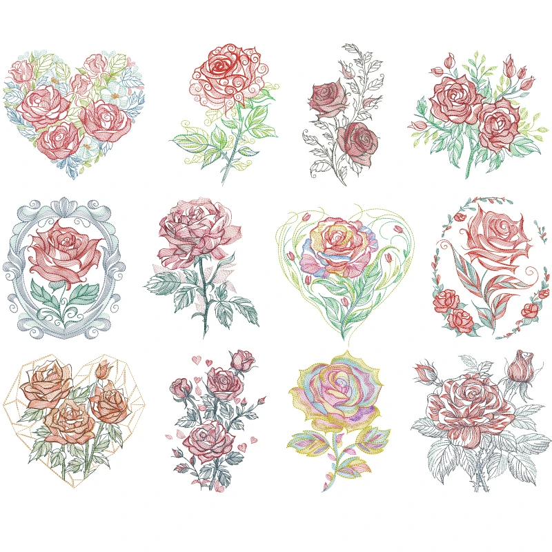 Embroidery Effect Canva - 22 سنتيمتر روز نقل الحرارة الطباعة