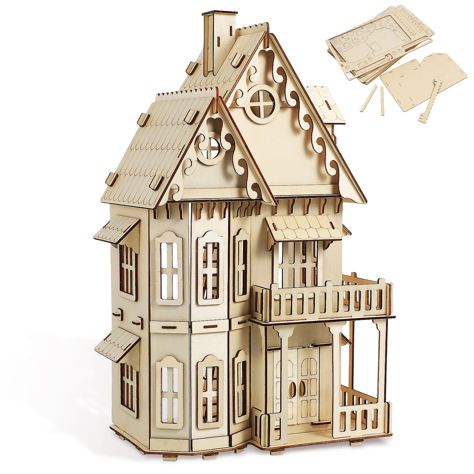 3 D Gothic Villa Puzzle 3d Assembly Wooden House Model Three-dimensional For Adult