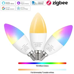 ZigBee E14 Smart Led Light Bulb Dimmable Candle Light RGB+WW+CW LED Lamp Works With Alexa Amazon Google For Room Home Decor