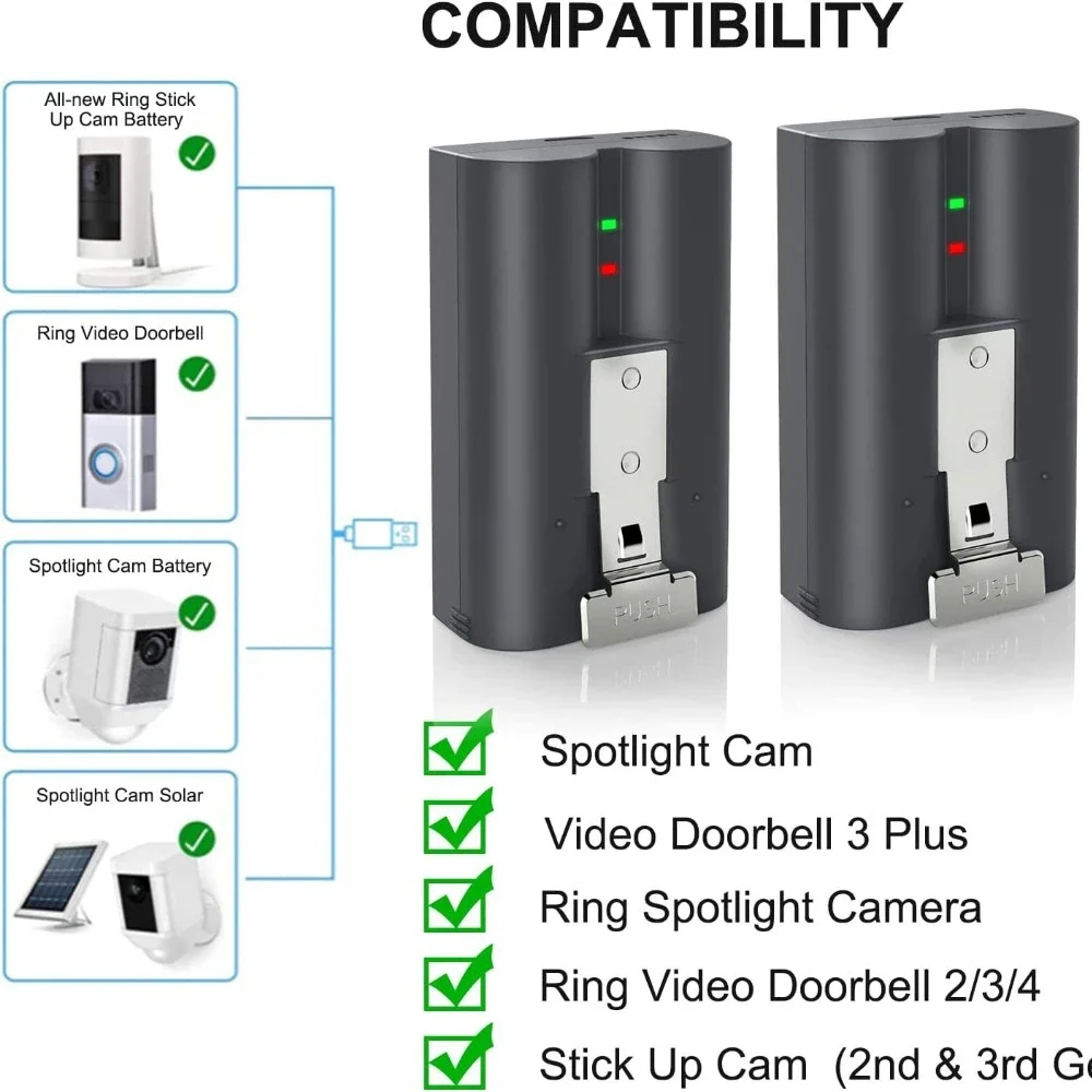 3.65V 6500mAh Replacement Ring Video Door Bell Camera Video Cells Lithium Battery Power Bank V4 Rechargeable LED Batteries