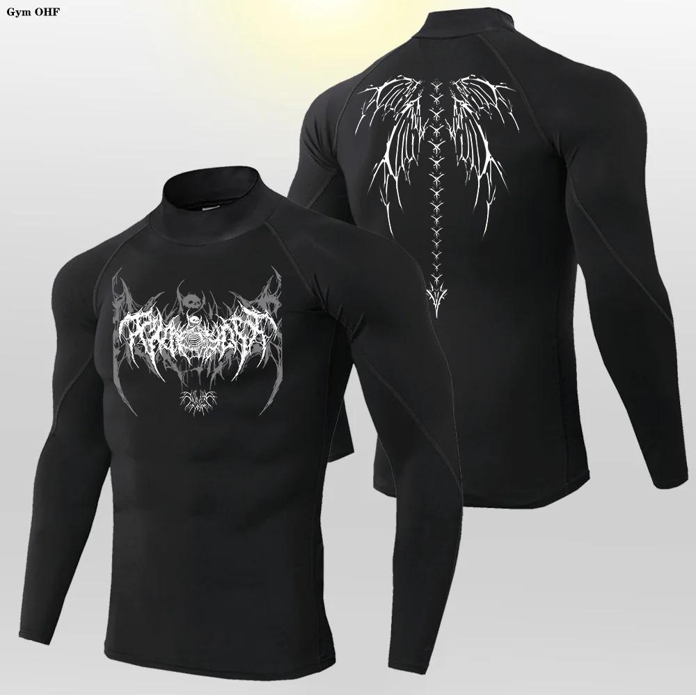 Y2K Men's Workout Compression Shirt Turtleneck Long Sleeve Hight Neck Rash Guard Gym Base Layer Athletic Gear Sports Shirts Men