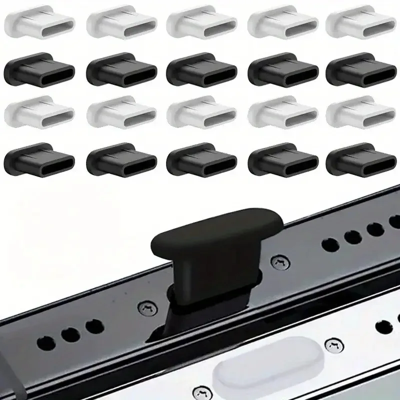 

12 C-Type Charging Port Dust Plugs- USB-C Phone and Tablet Protector, Black and White Dual Color Dust Caps, Soft and Flexible Co
