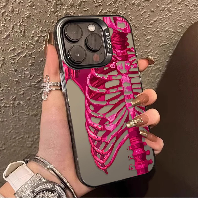 Custodia per telefono con teschio verde rosa di lusso per iPhone 17 16 15 14 13 12 11 Pro Max Plus 17 Air 16E X XR XS Max Copertura paraurti antiurto
