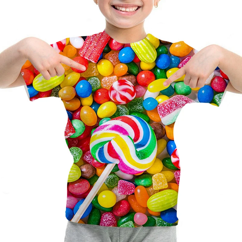 Fresh Fruit Print Kids T-shirt Colorful Candy Children Short Sleeve Summer Girls Casual T shirts Boy Sports Tees Tops Camiseta