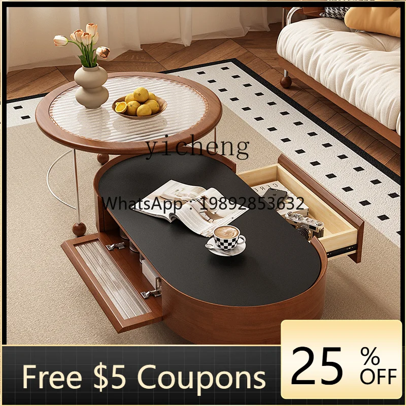

Style Large and Small Combination Coffee Table Living Room Home Use Solid Wood Rock Board Tea Table Storage Side Table