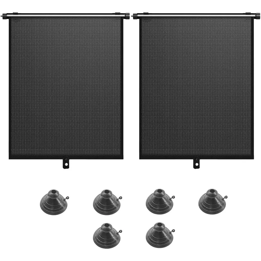 

Pair of 18x14 Retractable Car Side Window Shades with Suction Cups - Heat and UV Protection for Baby Travel Accessories