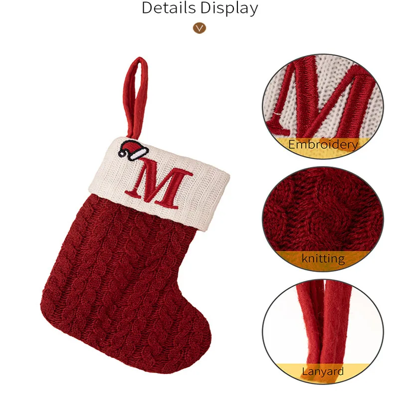 2 sets of red new Christmas Socks Letter Knitted Embroidered wool socks Exquisite packaging bags New Year home decoration gifts