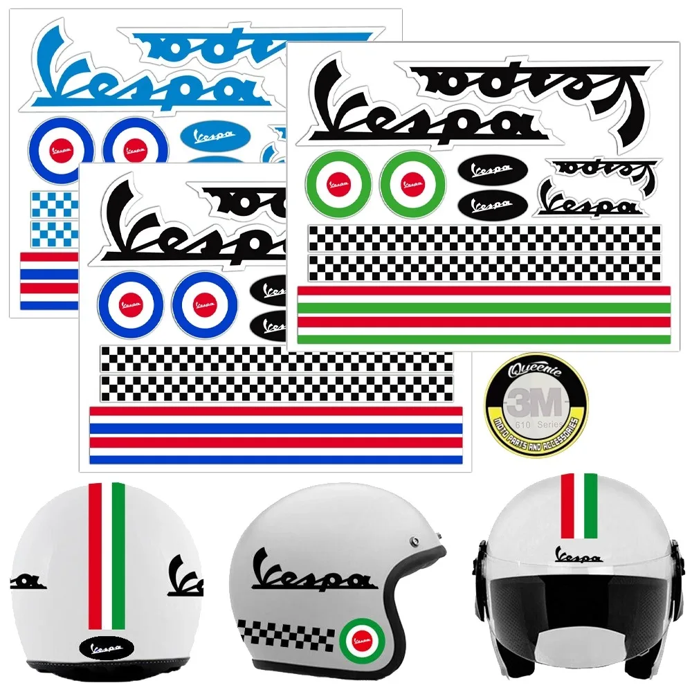 Pegatinas para casco de motocicleta, calcomanía para carrocería de coche para GamesMonkey, Kit de Casco para Vespa Rosso ROT Italia helma Viny, blanco pulido, AZUL