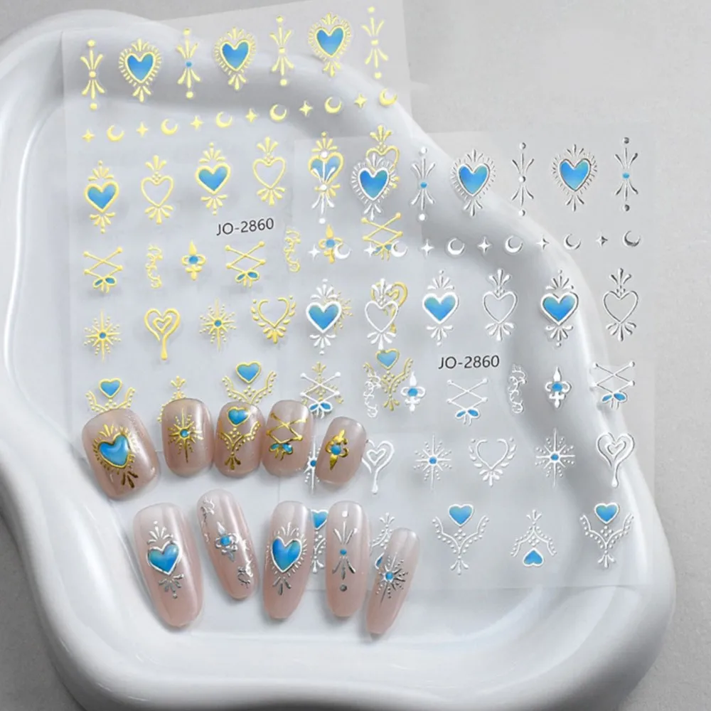1장 보헤미아 해와 달 별 네일 아트 스티커 셀프 접착 브론징 하트 네일 데칼 셀프 접착 레트로 매니큐어 슬라이더
