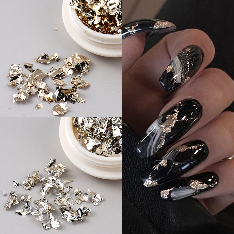 6Box Sparkly Foil Nails Sequins Irregular Aluminum Gold Red Summer Design Set Nail Glitter Flakes Gel DIY Manicure Akcesoria