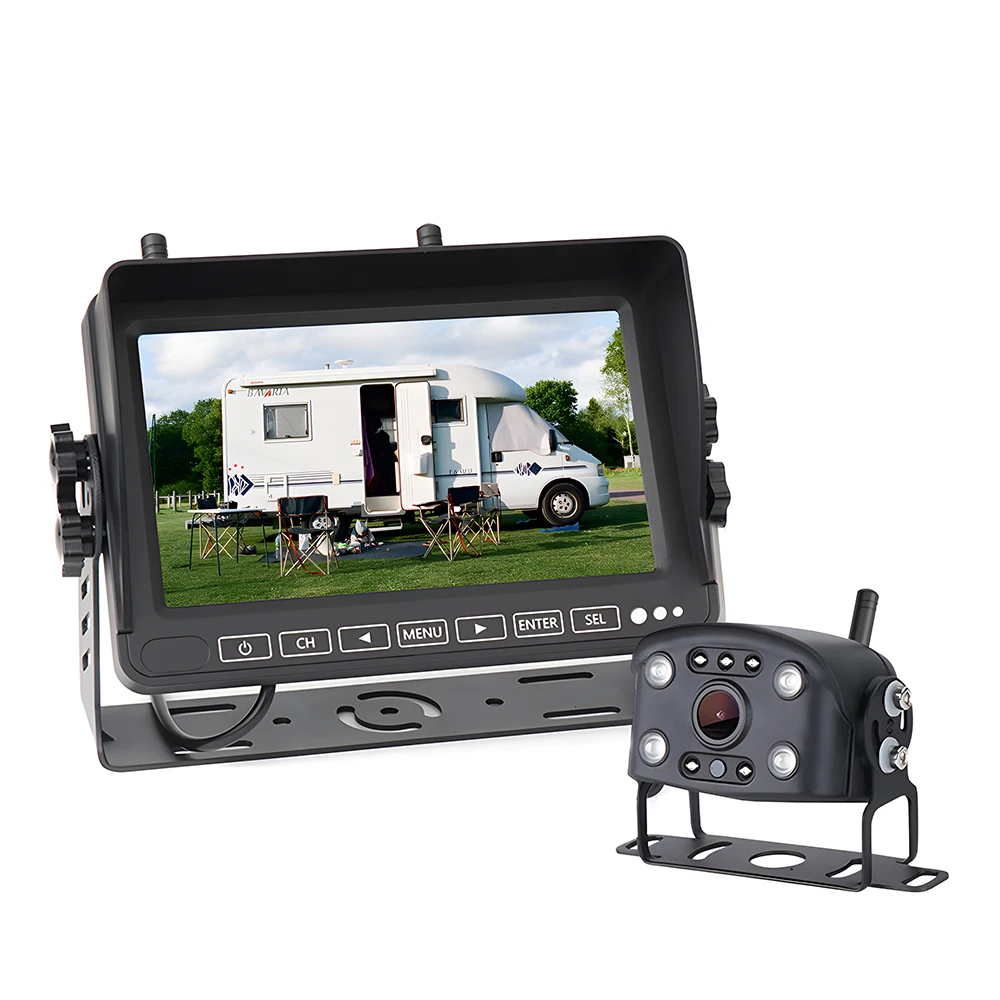 7 Inch HD 720P Wireless Rearview Mirror Reversing Monitor Waterproof IP68 Night Vision Video for Trailers Campers Cars RVs