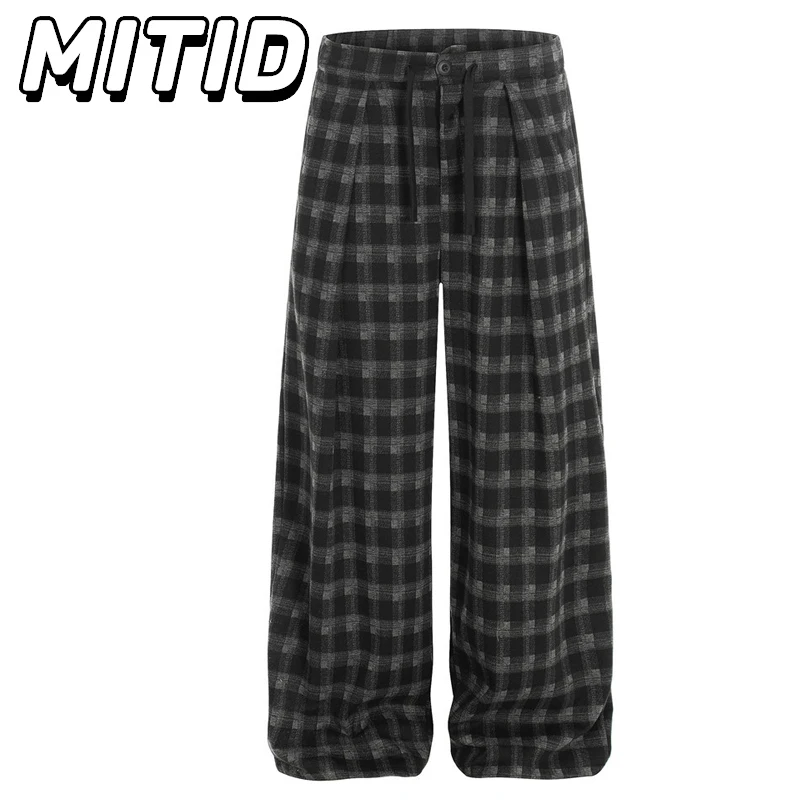 

American Retro Plaid Pants Men Fashion Casual Straight Floor-length Trousers Men Y2k Streetwear Hip Hop Baggy Pants Women