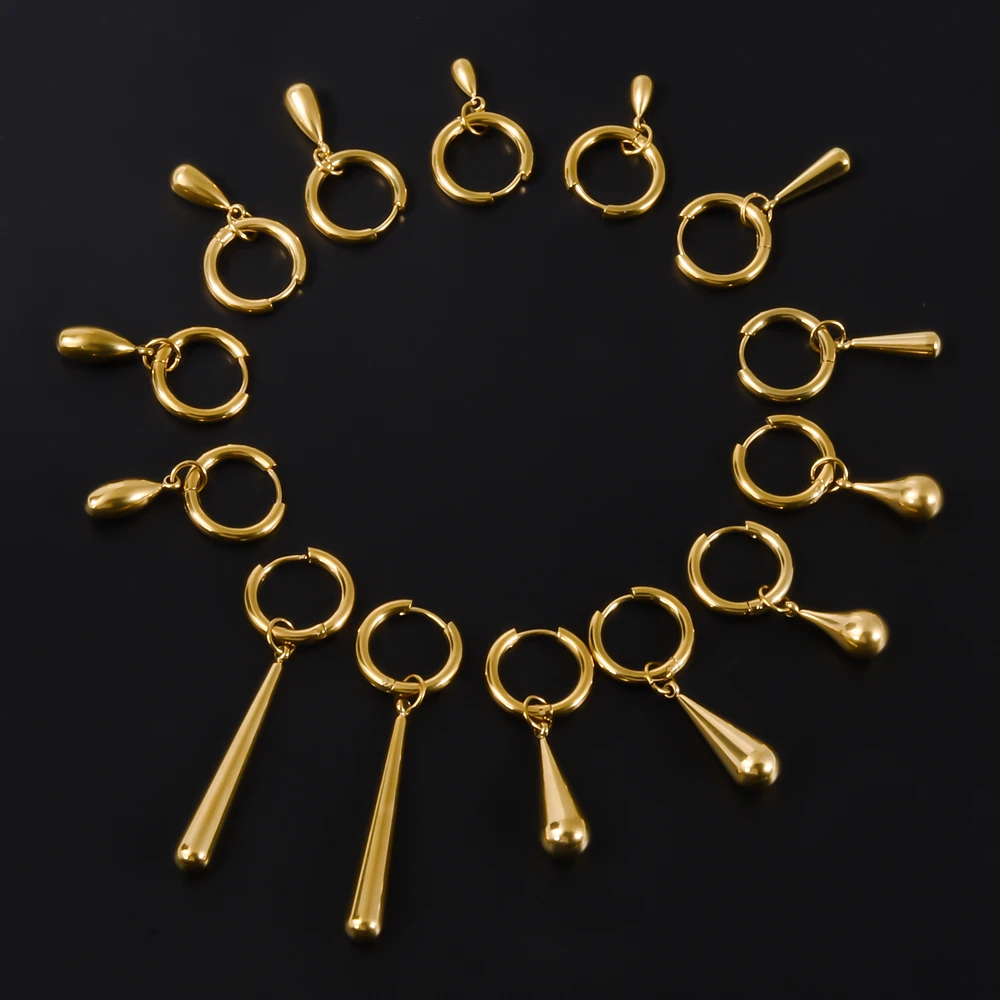 1 par de pendientes góticos minimalistas dorados de diferentes tamaños de acero inoxidable para mujeres y hombres, accesorios Punk para las orejas, joyería con borlas que no se decoloran