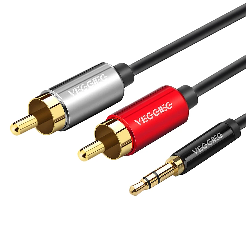 VEGGIEG-Cable de Audio 2RCA a 3,5, Conector de 3,5 Mm, Aux, para teléfono Edifer, cine en casa, DVD, 2RCA, 2M