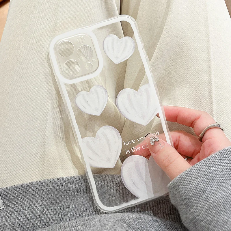 T112 White Heart For Samsung Galaxy M10S M11 M12 M22 M21 M32 M31 M51 M52 F12 F22 F52 F62 Case DIY TPU Soft Cover