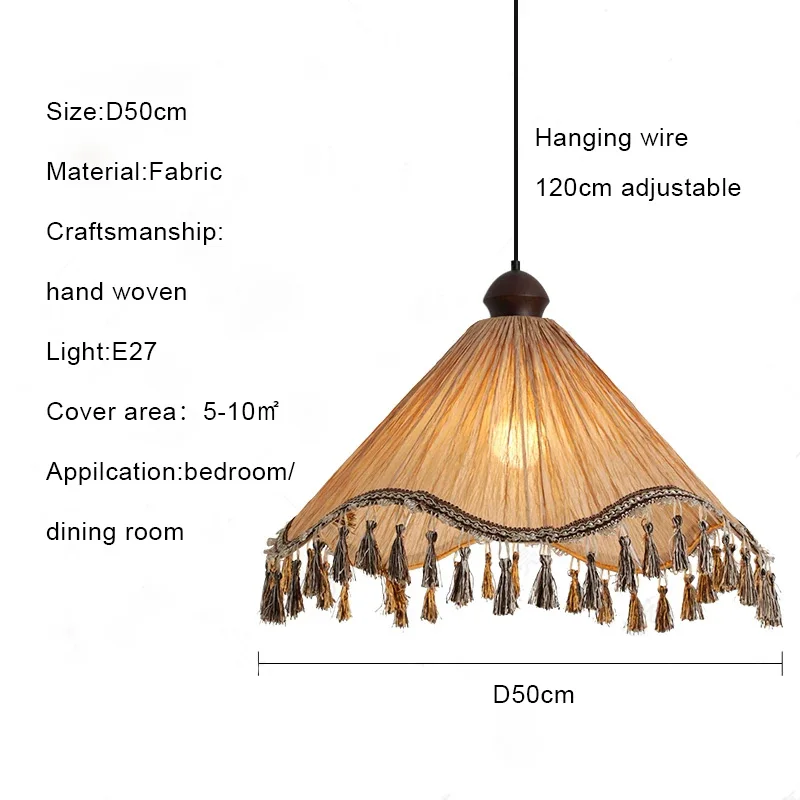Retro hanglamp van stof met kwastjes, geweven bamboe kunst hanglamp, restaurant, woonkamer, hanglamp van henneptouw met kwastjes