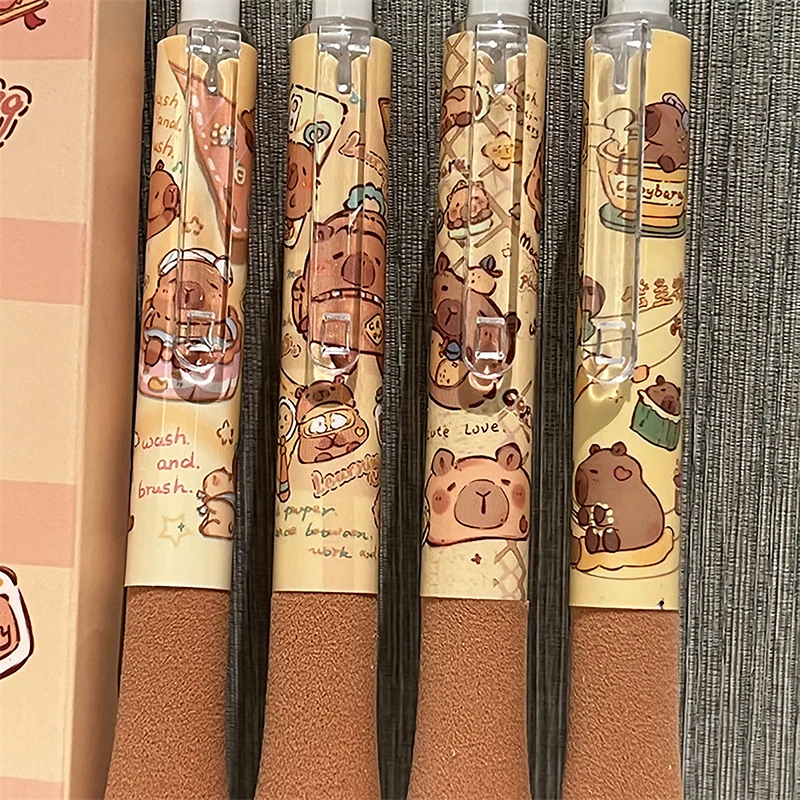 Capivara Black Ink Gel Pen, escrita bonito, papelaria suave aperto macio, caneta dos desenhos animados, acessórios de escritório, material escolar, 4pcs por conjunto