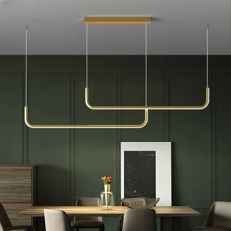 Nordic Creative Line Chandelier Hotel Homestay Living Room Restaurant Bar Counter Dimmable LED Pendant Lamps Home Lighting Decor