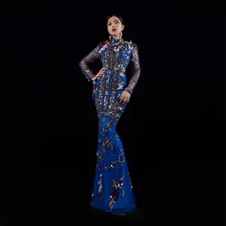 Baisha Royal Blue Evening Dress Long Skirt Handmade Beading 3d Butterfly Design Party Show Luxury Mesh Costume فساتين للمناسH617