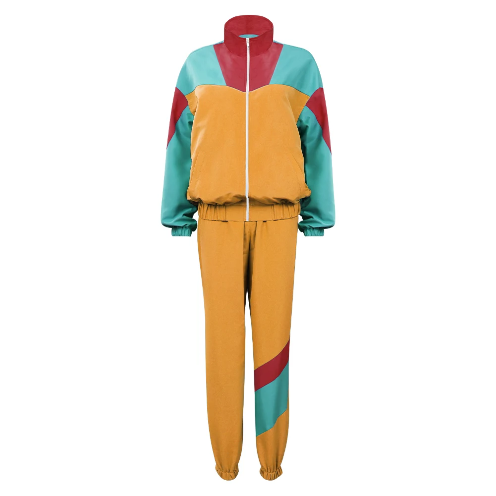 80s Women Yellow and Green Mixed 8 Piece/Set Retro Tracksuit Cosplay Casual Street Costume Outfits Halloween Carnival Suit