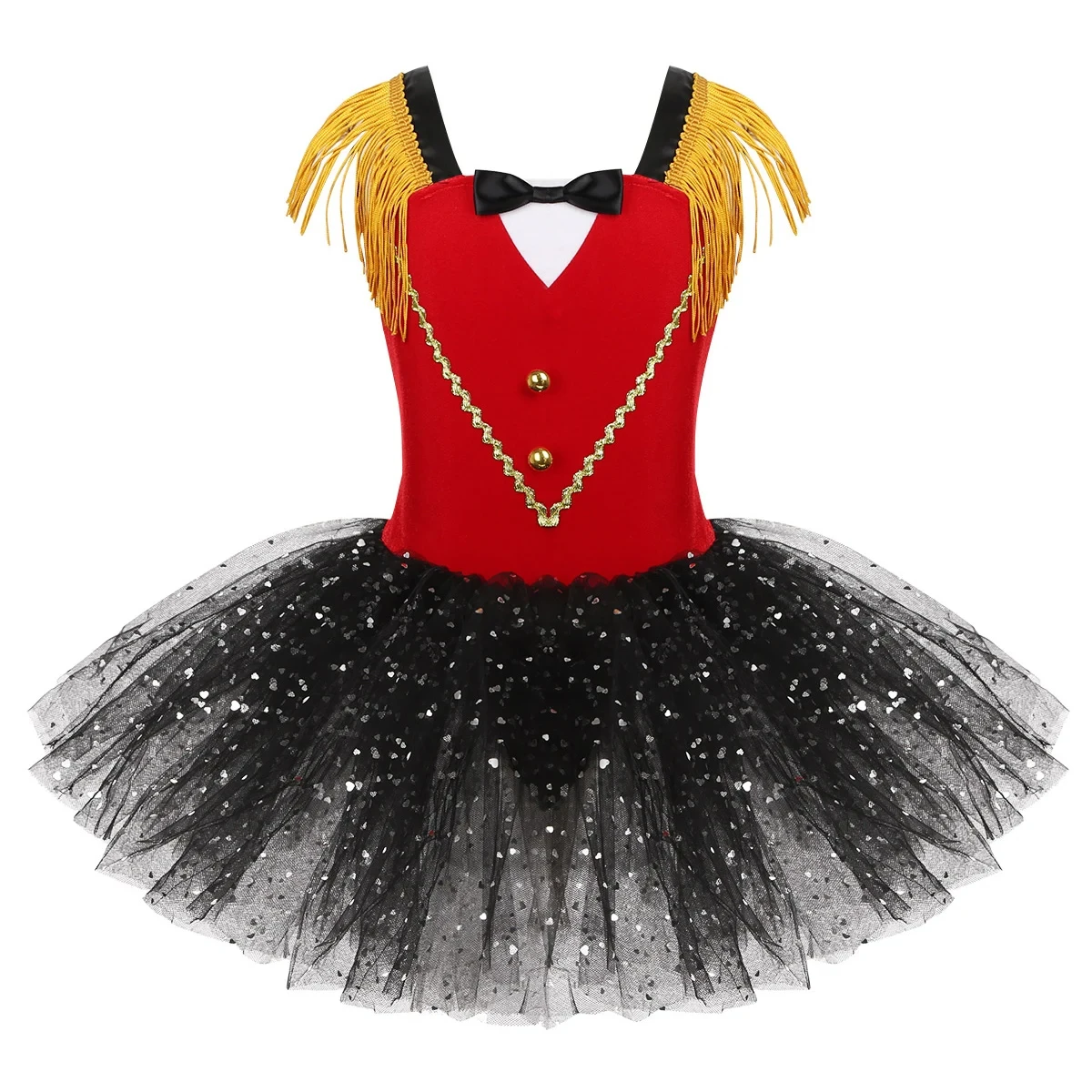 Kids Girls Circus Ringmaster Costume Halloween Cosplay Sequin Mesh Tulle Tutu Dress Carnival Party Stage Performance Dancewear