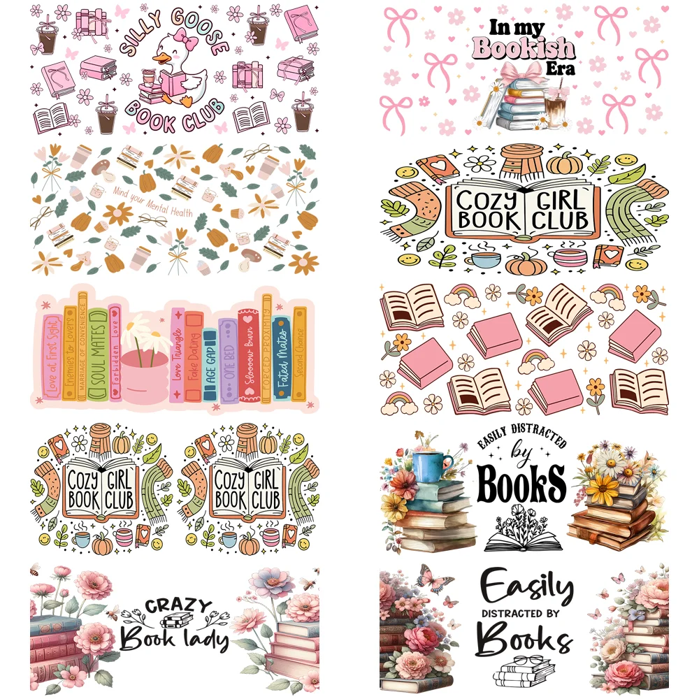 Reading book Series easy peel waterproof DIY Decals Retro Beauty 3D transfers uvdtf crystal sticker 16oz uv dtf cup wraps