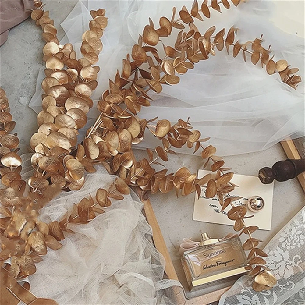 Enhance Your Space with Gold Eucalyptus Artificial Leaves for Wedding and Home Decor Plastic Material 45cm Size